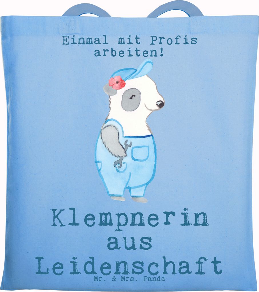 Mr. & Mrs. Panda Shopping Tasche Klempnerin Leidenschaft - Sky Blue - Geschenk, Sanitärinstallationen, Tote Bag, Lustig, Einkaufstasche, Jutebeute...