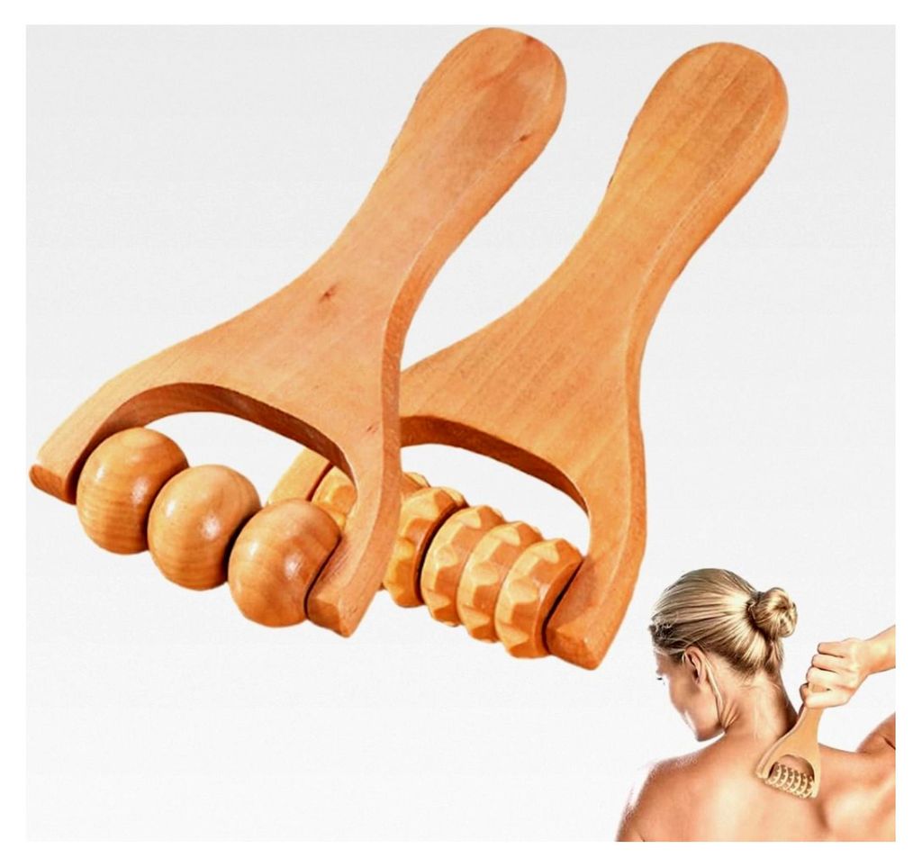 2er Set Faszienstab aus Holz, Massage Set aus Holz, Massageroller aus Holz für Muskelentspannung
