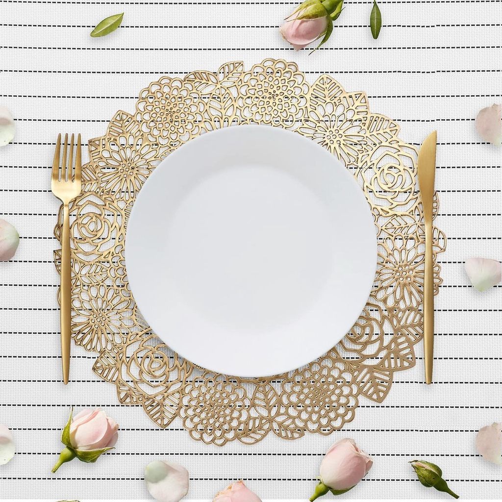 4x Gold Tischsets rund - Rosas Gold - Gold - Dekoration - 38cm rund