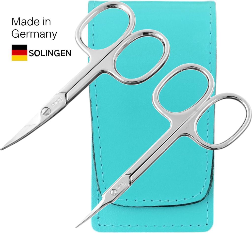 Solingen Nagelscheren Set mit Turmspitz-Schere & Echtleder Etui Germany Türkis