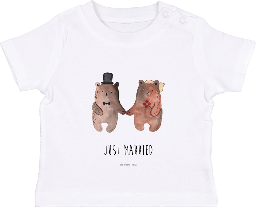 Mr. & Mrs. Panda Babyshirt Bär Heirat 0. - 6. Monat - Weiß - Geschenk, T-Shirt, Organic Baby Shirt, Baumwolle, Teddy, Kleinkind