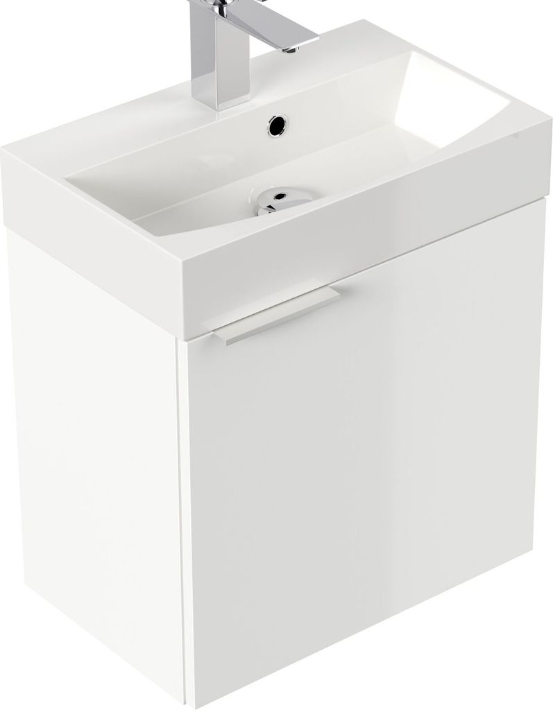 Gäste WC Badmöbel Cubi Slimline 50cm SoftClose weiß hochglanz