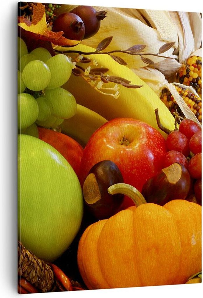 Bild auf Leinwand - Leinwandbild - Einteilig - Weidenkorb Obst Gemüse - 50x70cm - Wand Bild - Wanddeko - Wandbilder - Leinwanddruck - Wanddekorati...