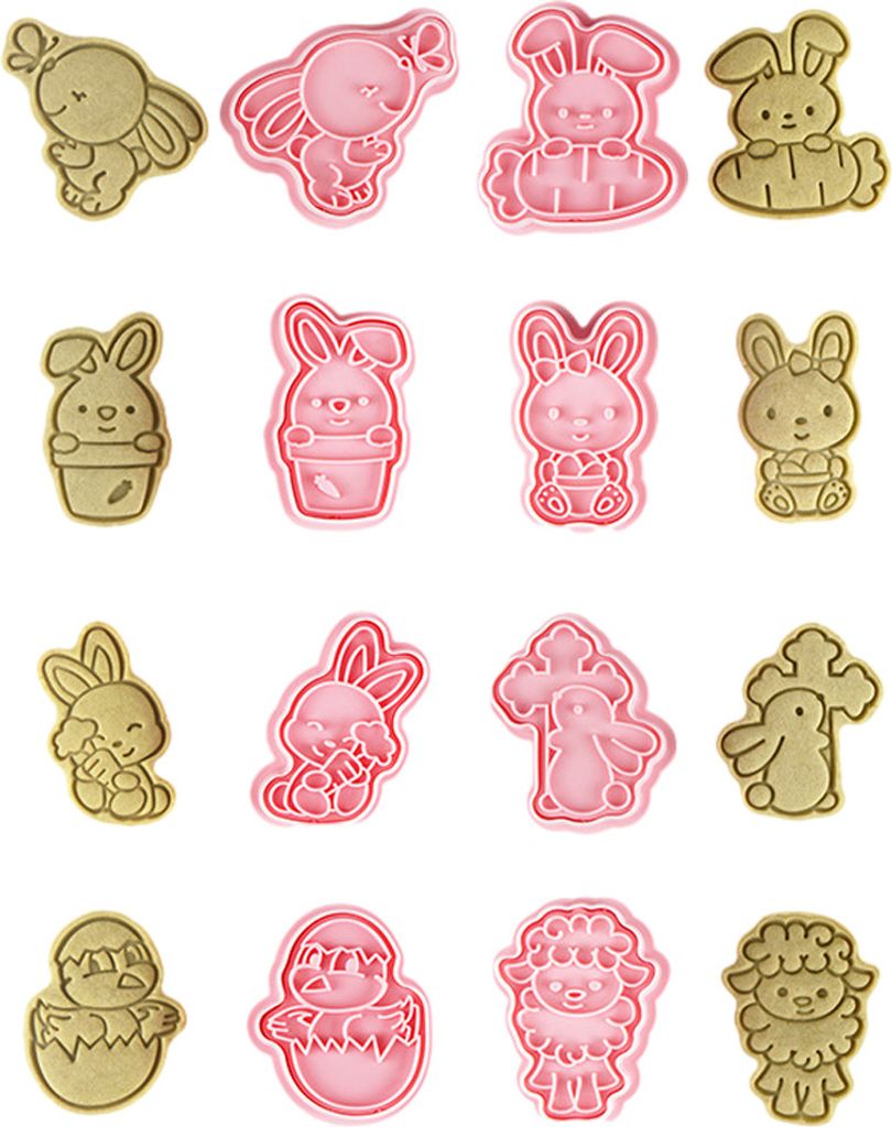 CANDeal Ostern-Ausstechformen-Set, 8-teilig, Keksausstecher Mit Stempel, 3D-Keksstempel Für Ostern, Kekse, Snacks, Käse, Backen