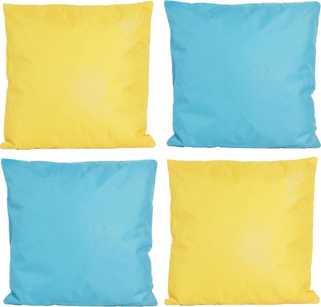 JACK 4x Outdoor Lounge Kissen 45x45cm viele Farben Dekokissen inkl. Füllung Wasserfest Sitzkissen Garten Stuhl, Farbe:2x Gelb - 2x Hellblau
