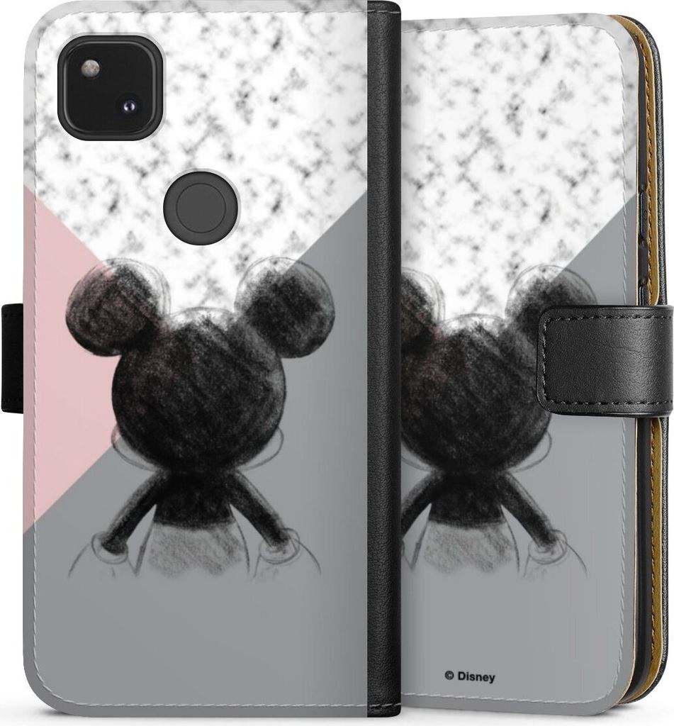 DeinDesign Klapphülle für Google Pixel 4a Handytasche Lederhülle Tasche Disney Marmor Mickey Mouse