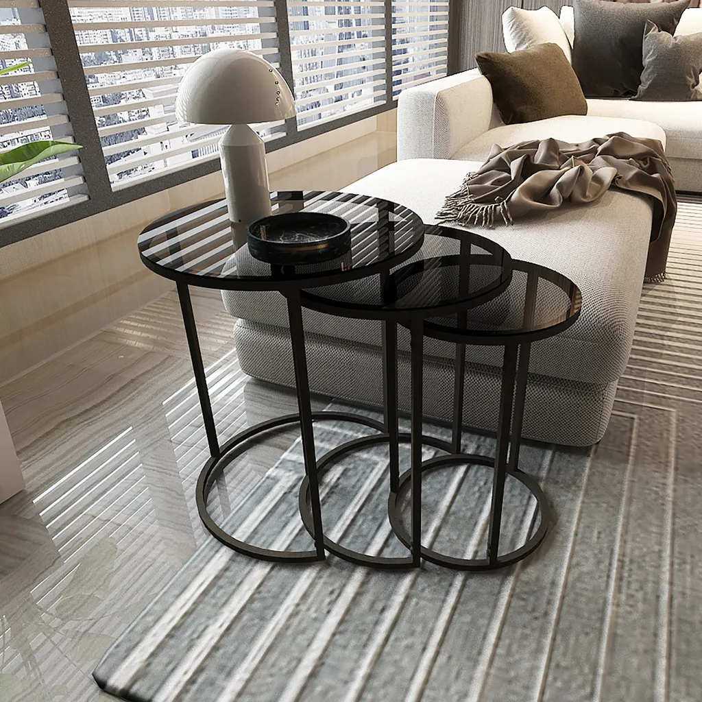 Table de salon Kyyjärvi verre trempé 4mm et structure métal noir