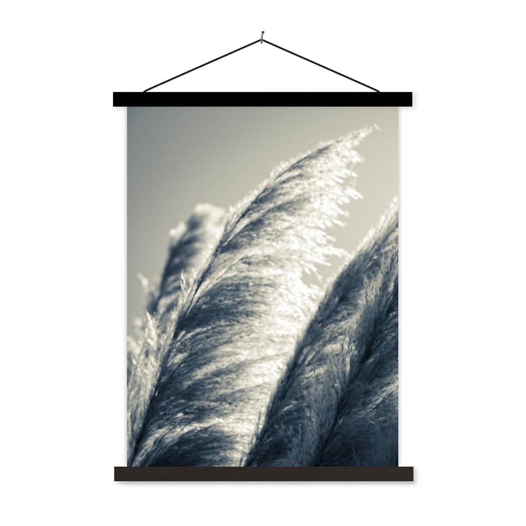 MuchoWow Textilposter Pampasgras - Schwarz - Weiß - Natur 40x53 cm mit schwarzem Rahmen - Abbildung
