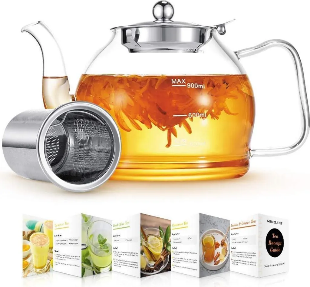 Teiera Professionale Vetro 1200ML - Infusore Rimovibile per Tè e Tisane