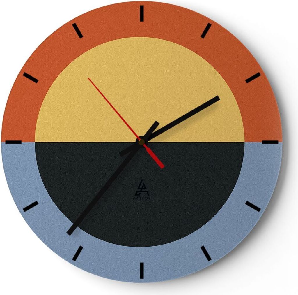 Wanduhr - Rund - Glasuhr - Abstraktion Halbkreis Kontrast - 40x40cm - Schleichendes Uhrwerk - Lautlos - zum Aufhängen bereit - Dekoration Modern -...