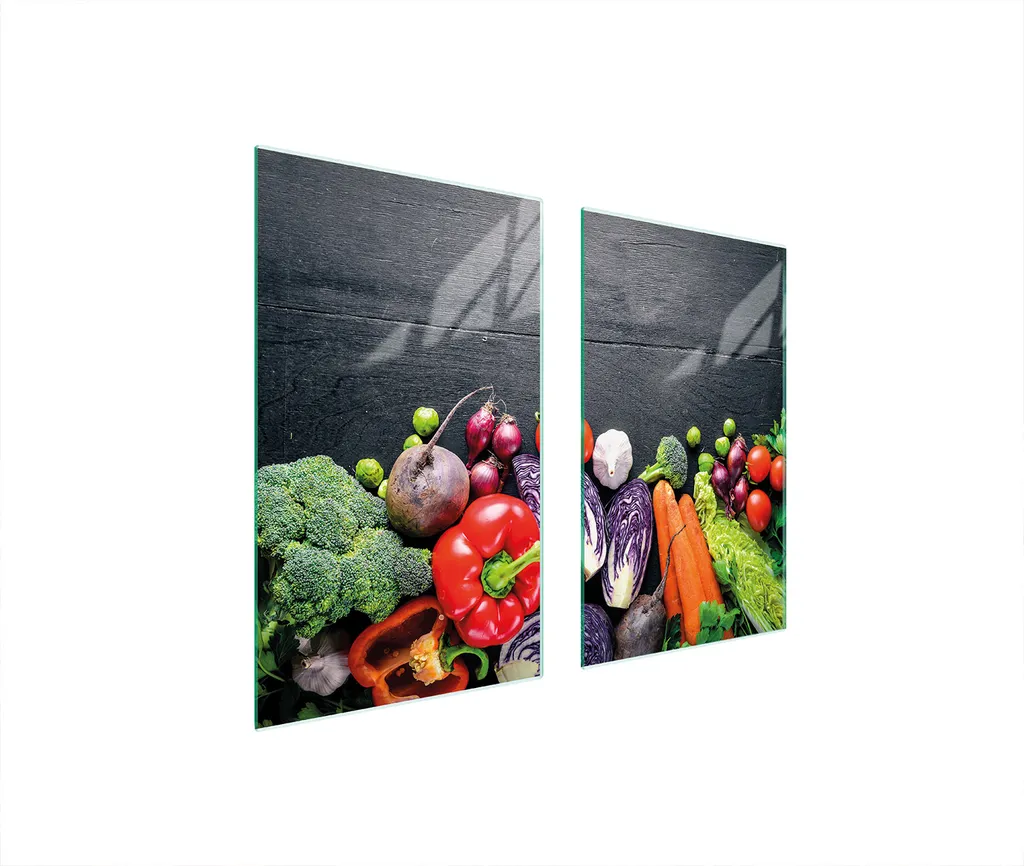 Copripiano Cottura Vetro 75x52 - Stile Legno e Verdure per Cucina