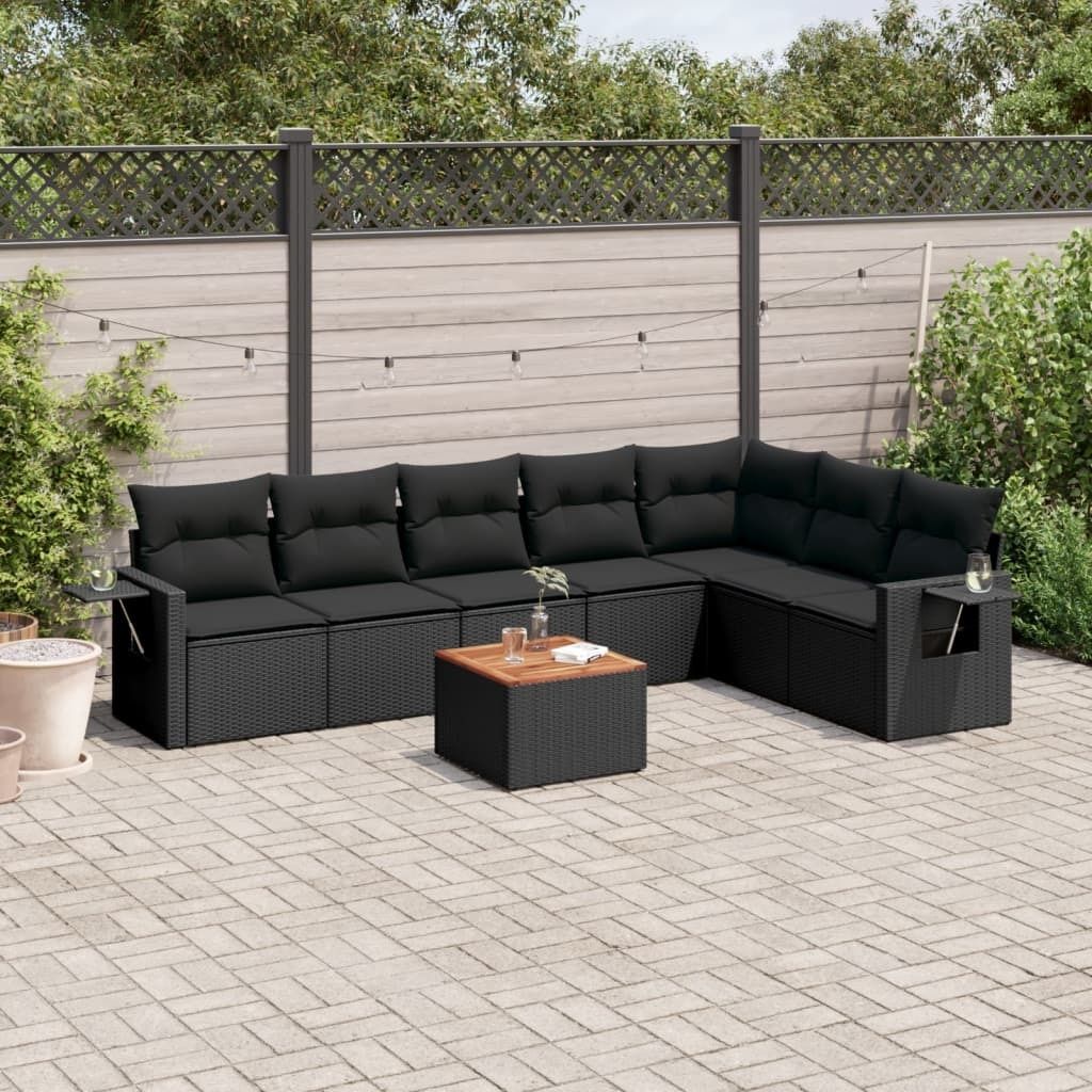 8-tlg. Garten-Sofagarnitur mit Kissen Schwarz Poly Rattan 3224592