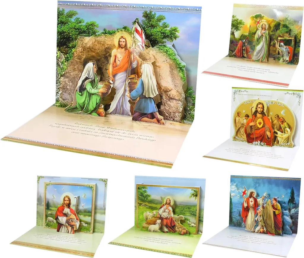 Cartes de Pâques Jésus ressuscité en relief lot de 6 avec enveloppes
