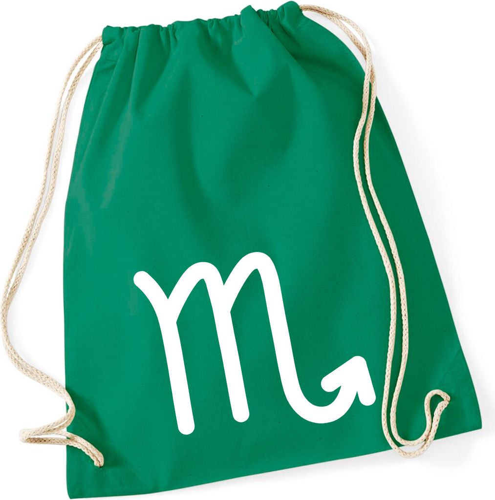 Huuraa Turnbeutel Skorpion Sternzeichen Zeichen 12 Liter Kelly Green Baumwolle Rucksack Geschenkidee