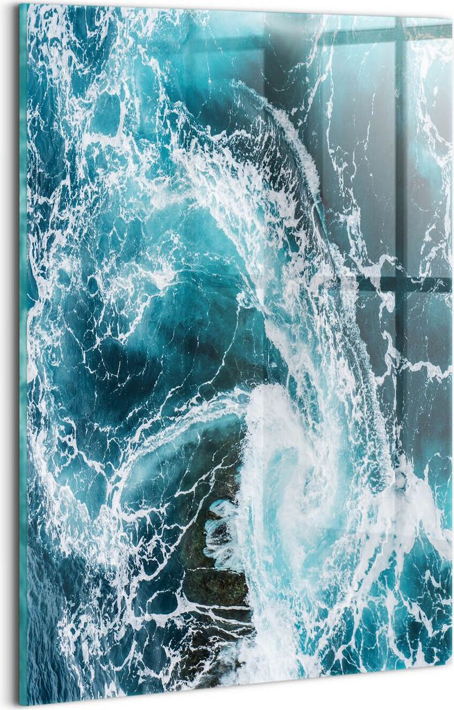 Designer Glasbild - Wandbild - Glas Bild - 20x30 cm - Wirbelnde, Schaumige Wellen