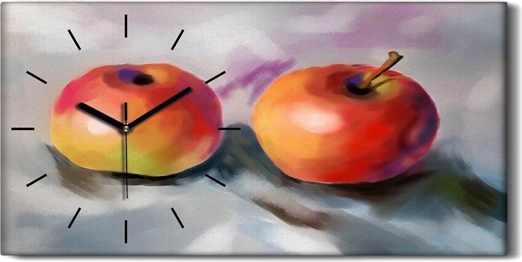 Leinwand Uhr Küche Wohnzimmer Bild Geräuschlos 60x30 Gemälde Früchte Apfel Kunst - schwarze Hände