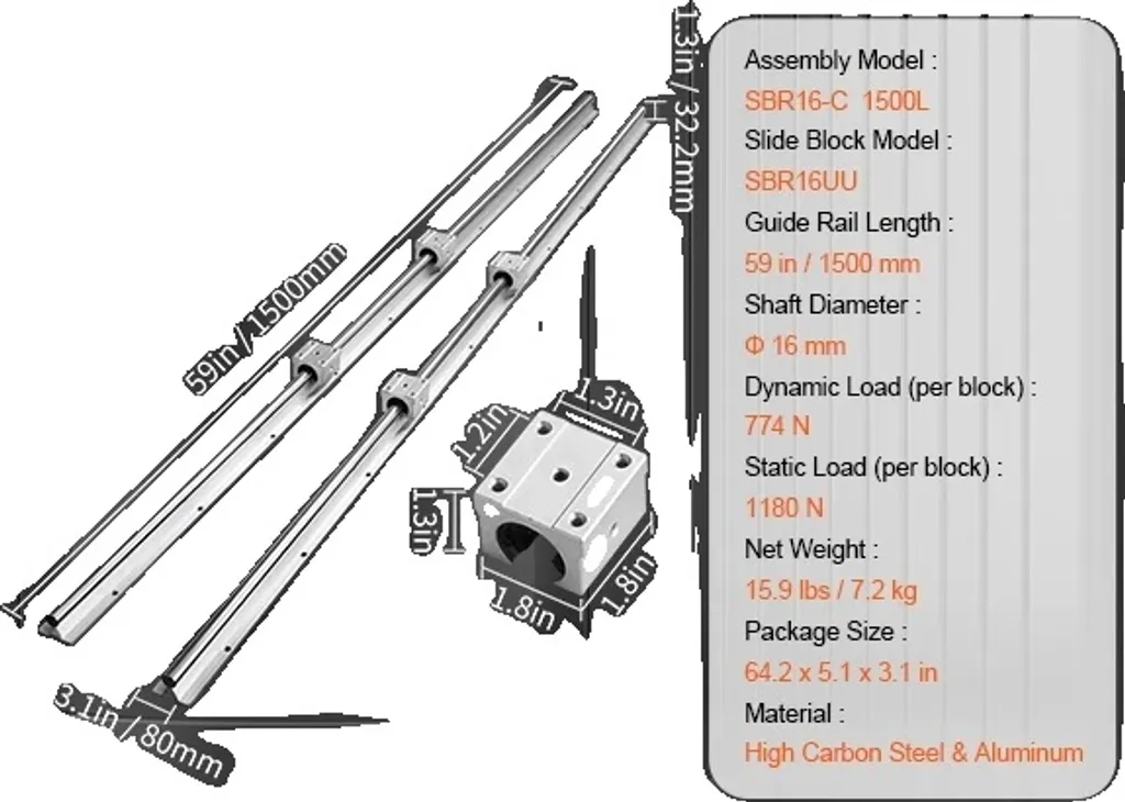 Guide linéaire SBR16 de 1500mm pour mouvement fluide de précision