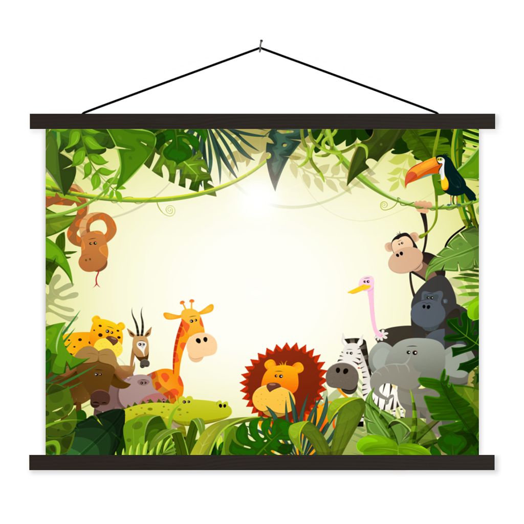 MuchoWow Textilposter Dschungel - Tiere - Schlange - Elefant - Jungen - Mädchen - Kinder - Baby 150x113 cm mit holzfarbenen Rahmen - Poster