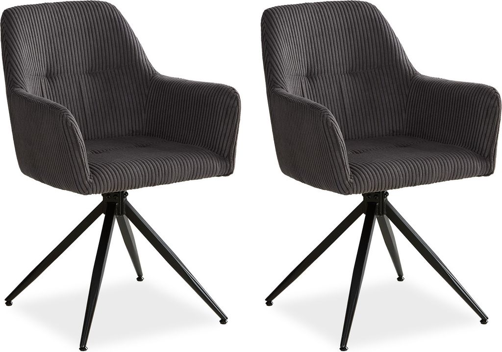 Homestyle4u Esszimmerstühle 2er Set drehbar Cord Grau Produktbild 