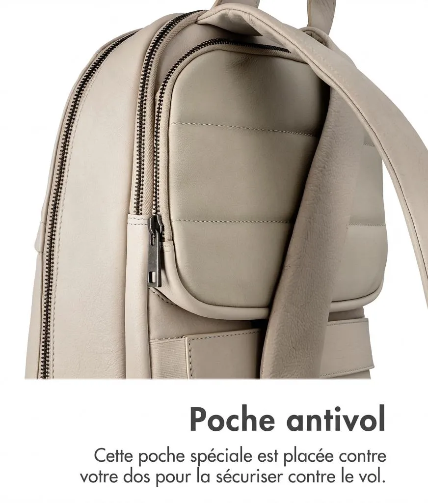 Sac à dos ordinateur 16 pouces Accezz en cuir beige - Style élégant - 5