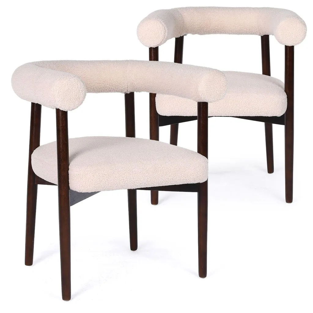 Chaise scandinave bouclette beige pour salle à manger bois foncé Bringo