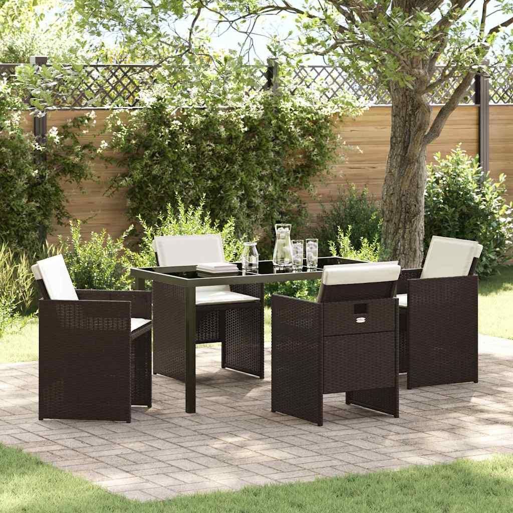 Maison Exclusive - Garten Essgruppe mit Kissen 5 pcs Braun Poly-Rattan