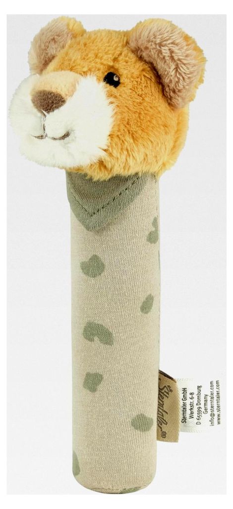 Stabgreifling Löwe Leo - Weicher Flausch und Jersey - Integrierte Quietsche - Spielzeug für Babys und Kleinkinder - Fördert die Motorik und Sinn...