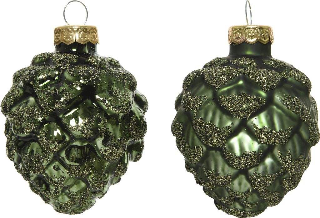 Christbaumschmuck Zapfen 7cm Glas 6 Stück - Piniengrün Produktbild 