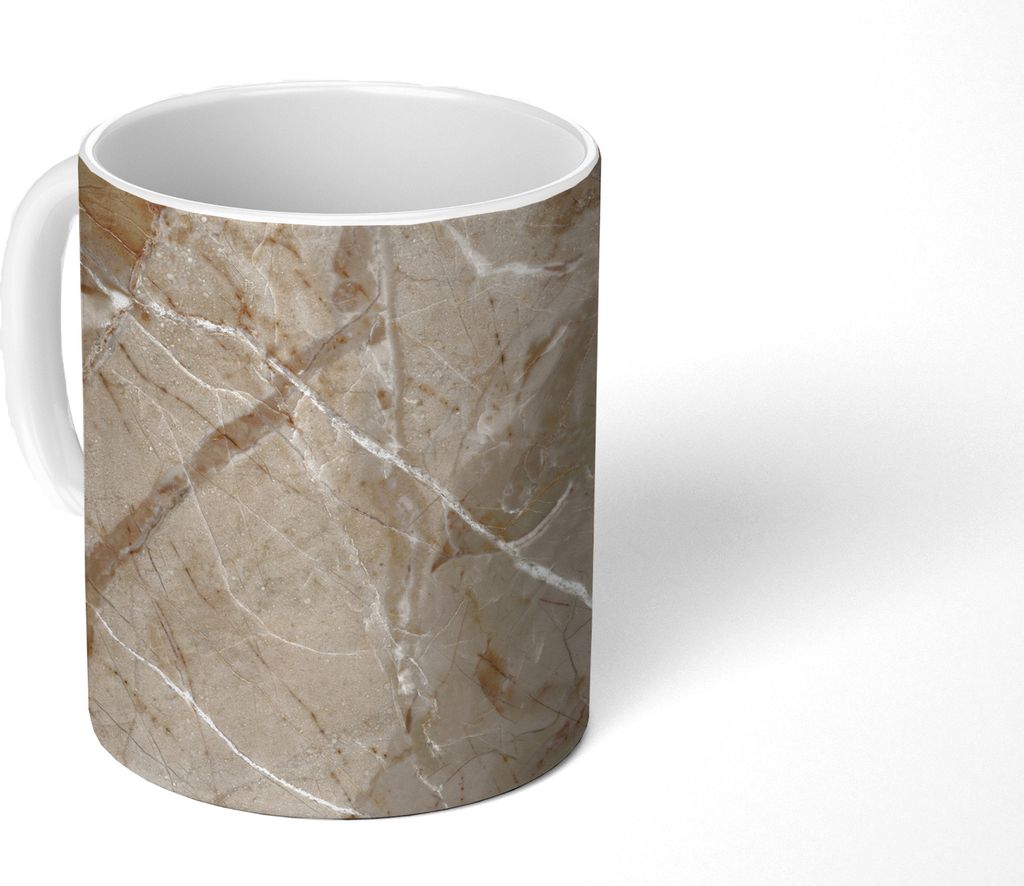 MuchoWow Tasse Kaffeetasse Kaffeebecher 350 ml Kristalle - Granit - Weiß - Braun Teetasse - Fototasse - Becher - Keramikbecher - Teebecher - Kaf...