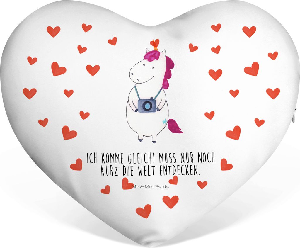 Mr. & Mrs. Panda Sofakissen Einhorn Fotograf - Weiß - Geschenk, Herzchen Kissen, Kamera, Liebeskissen, Kuschelkissen, Unicorn, Tourist, Einhörner...