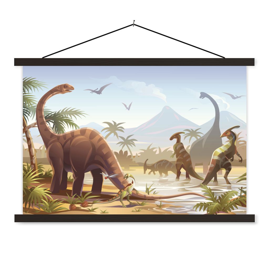 MuchoWow Textilposter Dinosaurier - Landschaft - Tropisch - Kinder - Jungen 150x100 cm mit schwarzem Rahmen - Schlafzimmer