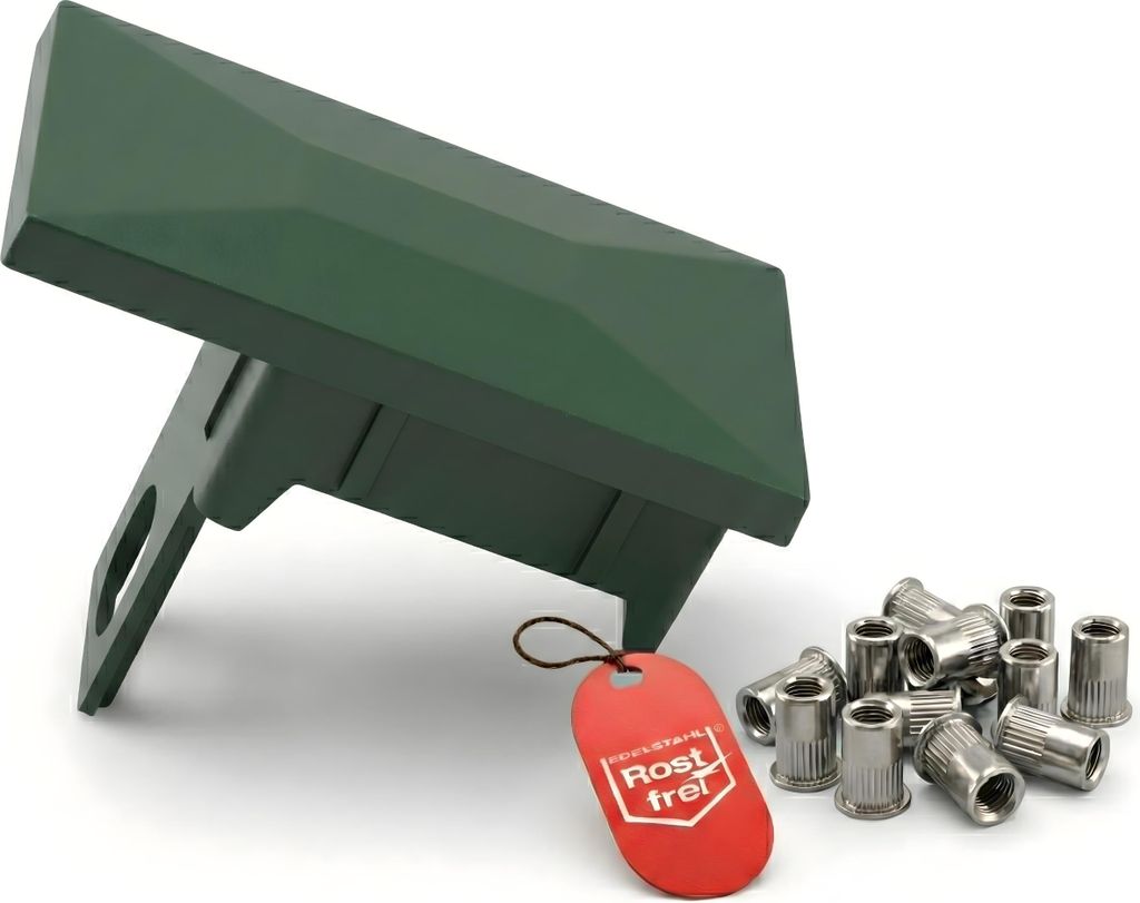 Qualinos Pfostenkappen 60x40 mm mit Sicherungssteg Grün 6005 und Nietmuttern (jeweils 60 Stück) – für Doppelstabmattenzaun