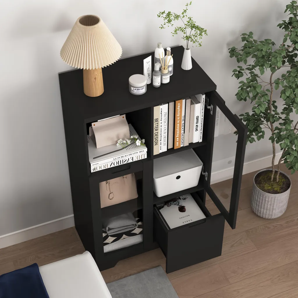 Buffet Moderne Noir MODFU : Solution de Rangement Compact en MDF 100cm - 5