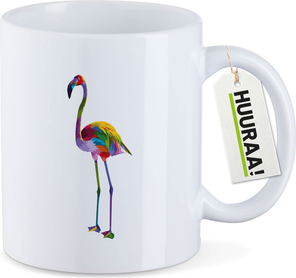Huuraa Kaffeetasse Flamingo Colorful 330ml Weiß Keramik Kaffeebecher Geschenkidee
