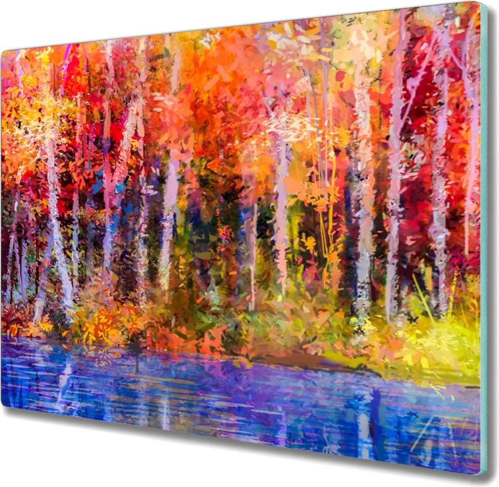 Coloray Hackbrett Kochplattenabdeckung Herdabdeckplatte 60x52 cm Schneidebrett Küchenbrett - Bunte Baummalerei