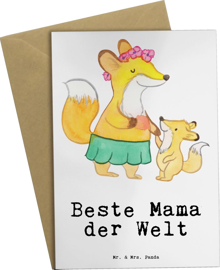 Mr. & Mrs. Panda babykarte Fuchs Beste Mama der Welt - Weiß - Geschenk, Dankeschön, Grußkarten, Geschenkidee, weihnachtskarten, osterkarte, Dank...