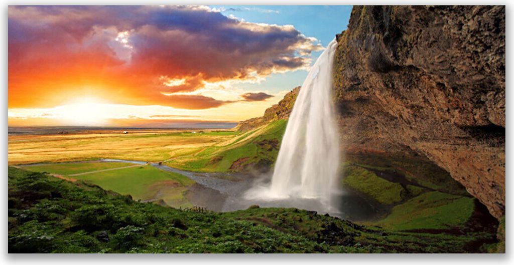 Tulup Leinwand-Bilder 120x60 Wandbild Canvas Kunstdruck Gebirge Wasserfall Natur