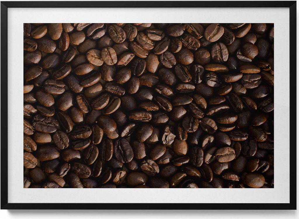 Arabica-Kaffeebohne– Wandbild mit Rahmen – Gerahmtes Bild – Wanddekoration – 100x70 cm – Schwarz Rahmen
