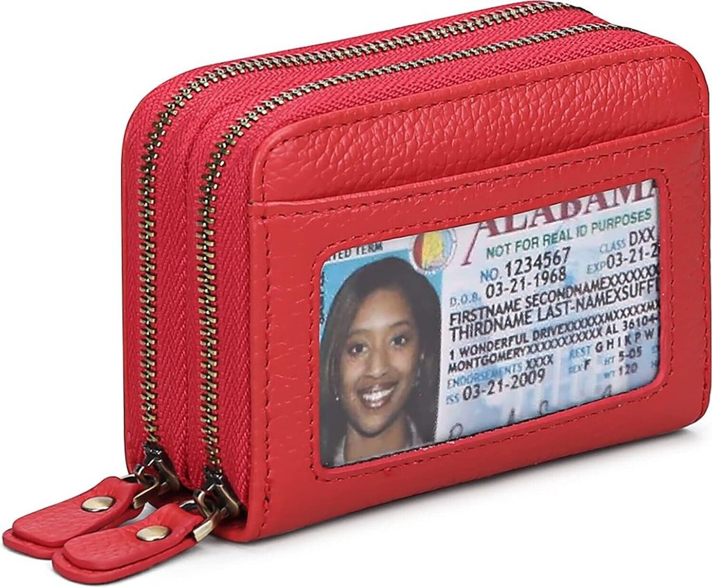 Geldbörse klein aus Echtes Leder, Geldbeutel für Frauen mit RFID-Schutz, Mini Damen Portemonnaie Münzfach Zipper Brieftasche Kartenhalter mit vi...