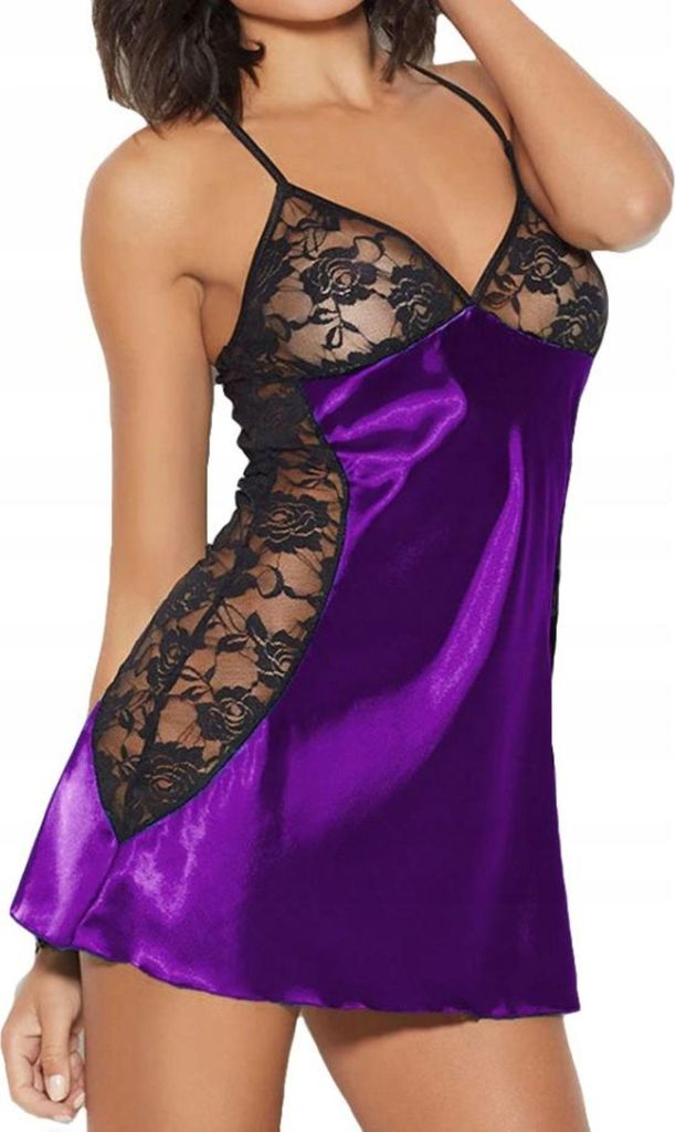 Satinpyjama - Damen - Dessous-Set - Dessous Spitze - Nachthemd - Pyjama - Violett