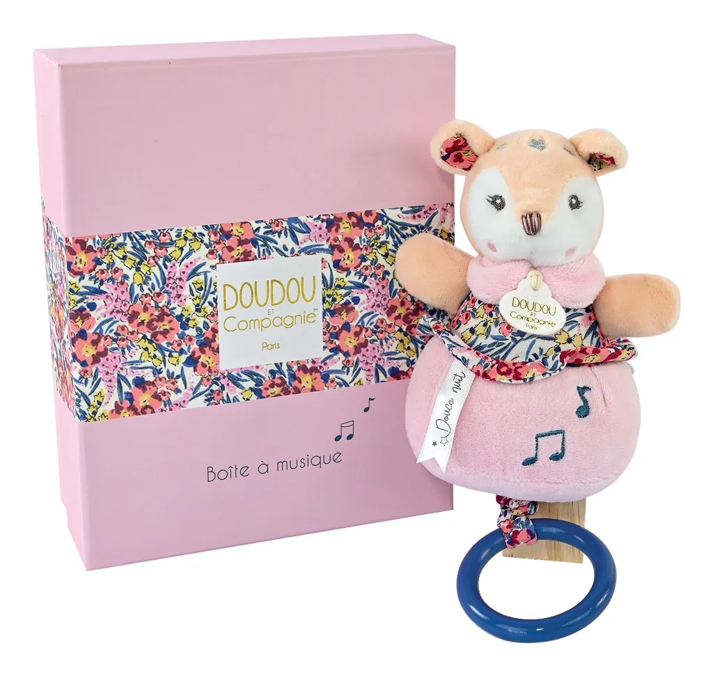 Peluche musicale cerf en coffret cadeau doudou pour éveil de nouveau-né
