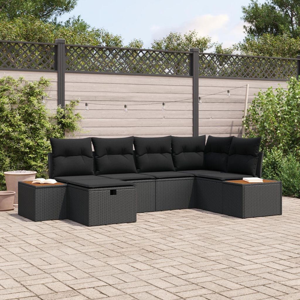 Möbel 6-teiliges Garten Sofa Set mit Kissen Schwarz Poly Rattan - Gartensofas CHY5634217