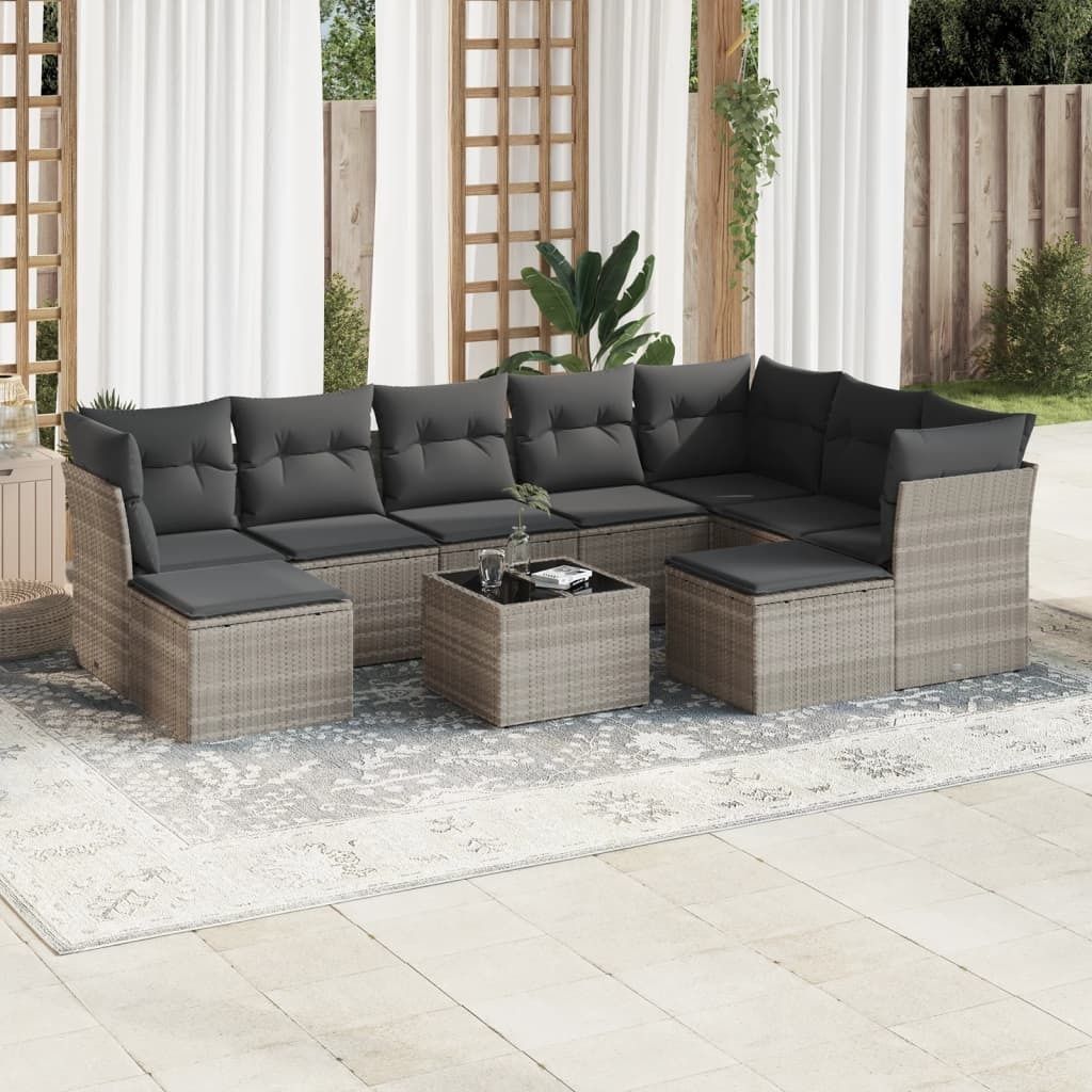 Maison Exclusive - 10-tlg. Garten-Sofagarnitur mit Kissen Hellgrau Poly Rattan