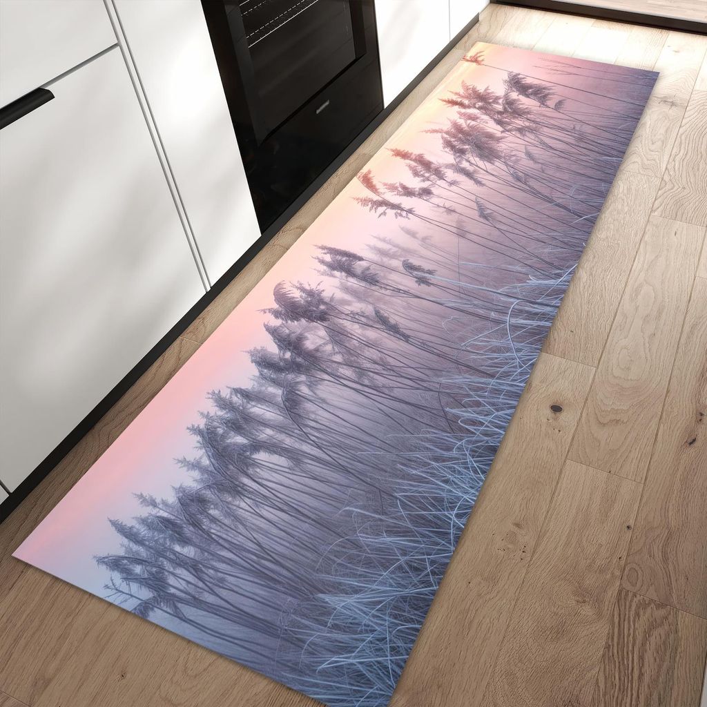 Küchenteppich 60x90cm rutschfest & abwischbar PVC Läufer - Nebelwiese am Morgen