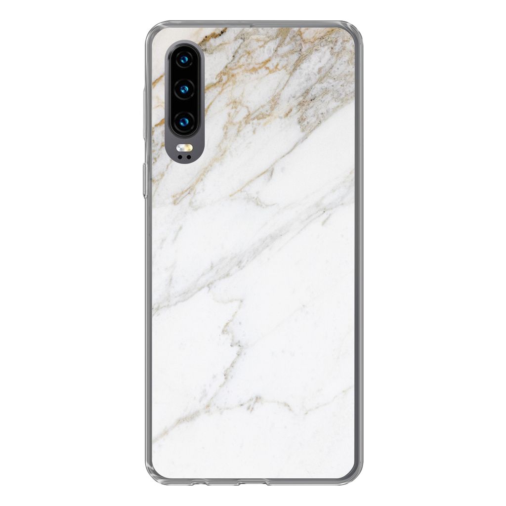 MuchoWow Handyhülle Schutzhülle Hülle für Huawei P30 Marmor - Stein - Weiß - Gold - Marmoroptik - Stein - Luxus Silikon Softcase Handy Hüll...