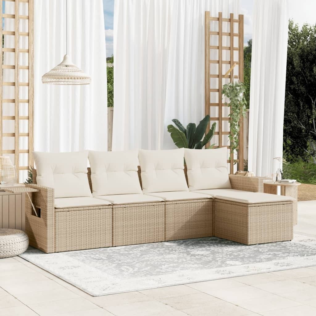 Maison Exclusive - 5-tlg. Garten-Sofagarnitur mit Kissen Beige Poly Rattan