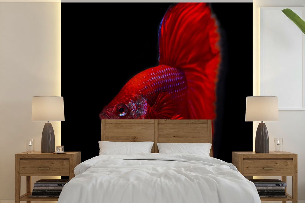 MuchoWow Fototapete für Wohnzimmer oder Schlafzimmer Wandtapete Vinyl Motivtapete Fische - Tiere - Rot - 220x220 cm