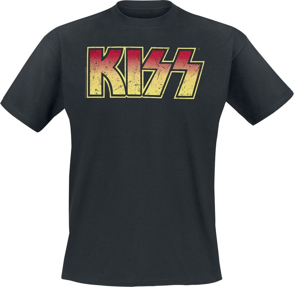 Kiss T-Shirt Herren Distressed Logo schwarz Band-Merch, Bands 100% Baumwolle 4XL
