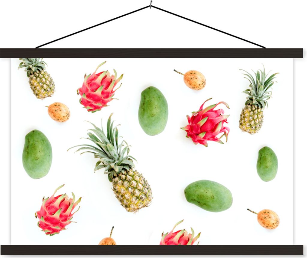 MuchoWow Textilposter Tropisch - Obst - Ananas 90x60 cm mit schwarzem Rahmen - Aufhängungssatz