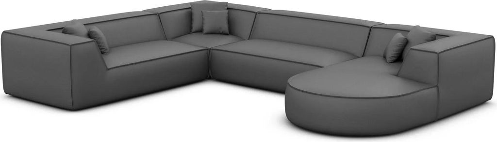 Echtleder U-Form XXL Wohnlandschaft Liberia Dunkelgrau Rechts